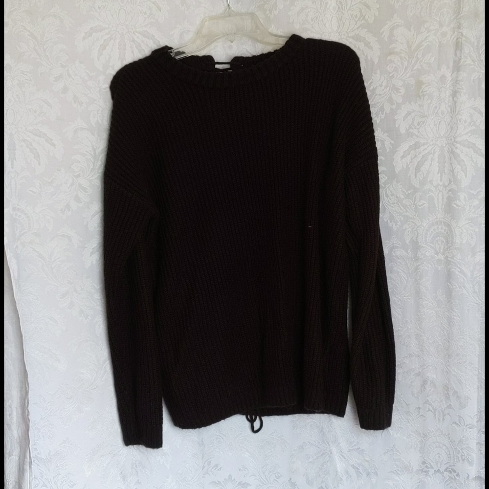 Black oversized sweater with lace up back